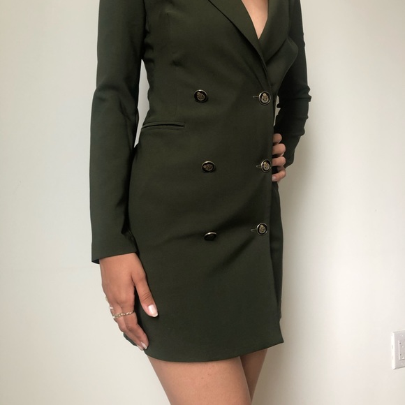 OLIVE Green Blazer Dress-Stunning! Unique Buttons - Picture 3 of 7